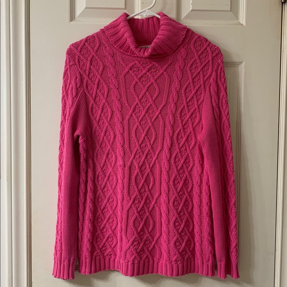 🌷3 for$25🌷Cotton Country, US M Hot Pink Cable Knit Turtleneck Sweater